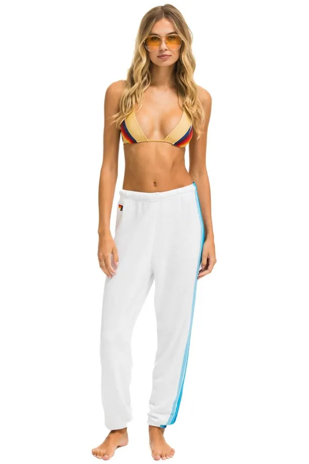 Women Bottoms Aviator Nation 5 STRIPE SWEATPANTS 8211 WHITE BLUE Women Bottoms Aviator Nation 5 STRIPE SWEATPANTS 8211 WHITE BLUE