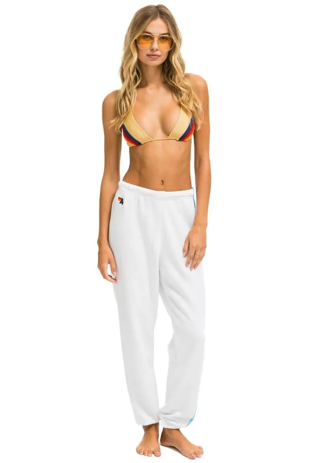 Women Bottoms Aviator Nation 5 STRIPE SWEATPANTS 8211 WHITE BLUE Women Bottoms Aviator Nation 5 STRIPE SWEATPANTS 8211 WHITE BLUE