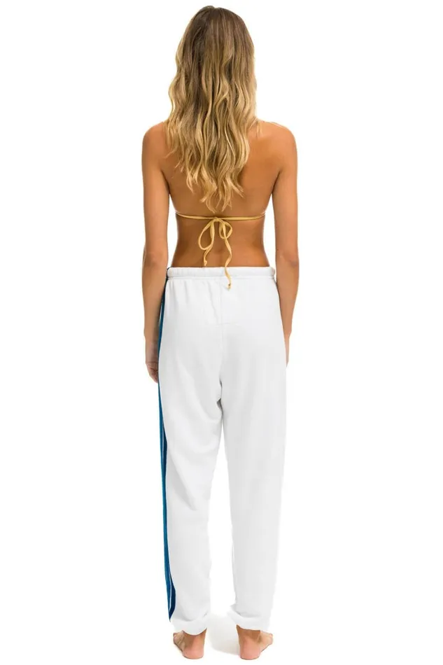 Women Bottoms Aviator Nation 5 STRIPE SWEATPANTS 8211 WHITE BLUE Women Bottoms Aviator Nation 5 STRIPE SWEATPANTS 8211 WHITE BLUE