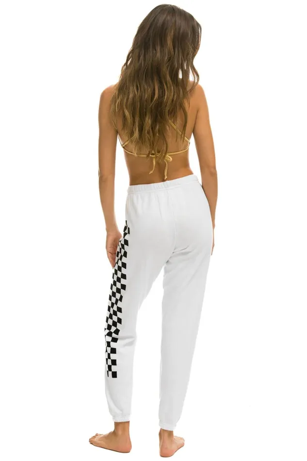 Women Bottoms Aviator Nation CHECK LEG SWEATPANTS 8211 WHITE Women Bottoms Aviator Nation CHECK LEG SWEATPANTS 8211 WHITE