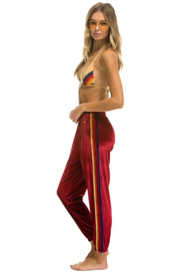 Women Bottoms Aviator Nation CLASSIC VELVET SWEATPANTS 8211 RED