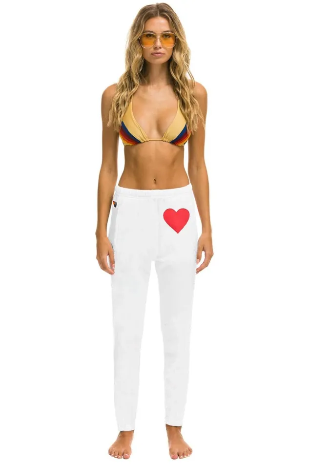 Women Bottoms Aviator Nation HEART STITCH JOGGER SWEATPANTS 8211 WHITE