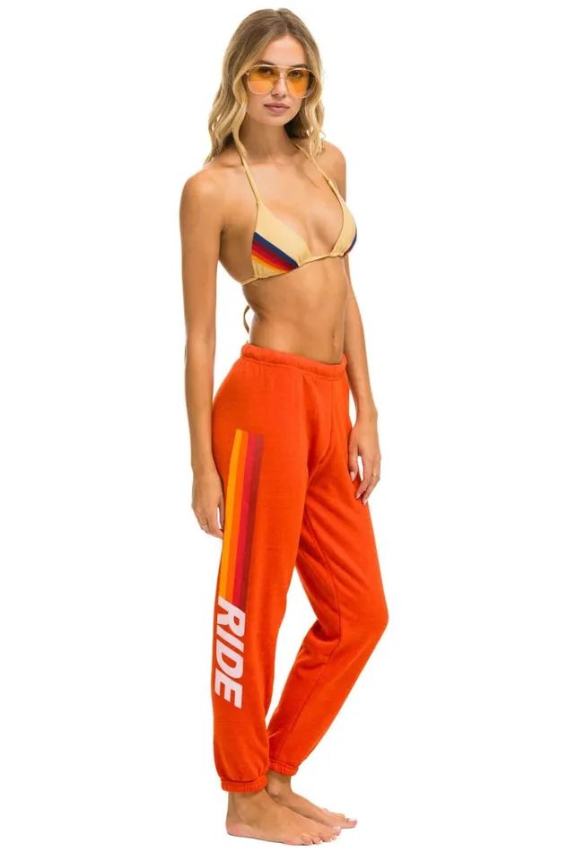 Women Bottoms Aviator Nation RIDE LOGO WHITE SWEATPANTS 8211 ORANGE