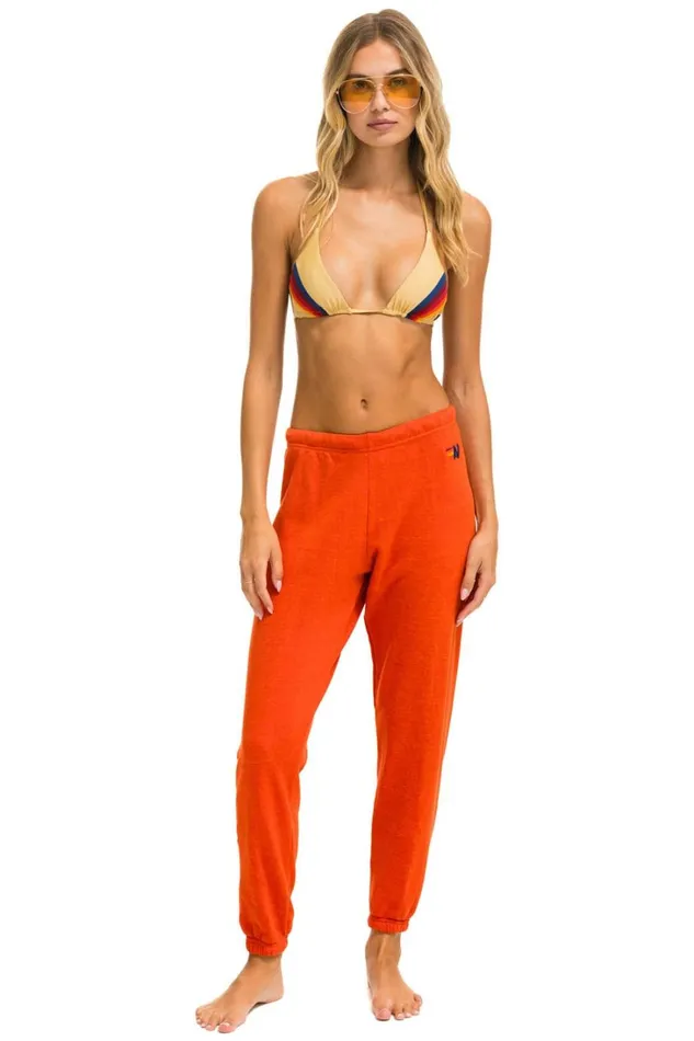 Women Bottoms Aviator Nation RIDE LOGO WHITE SWEATPANTS 8211 ORANGE Women Bottoms Aviator Nation RIDE LOGO WHITE SWEATPANTS 8211 ORANGE