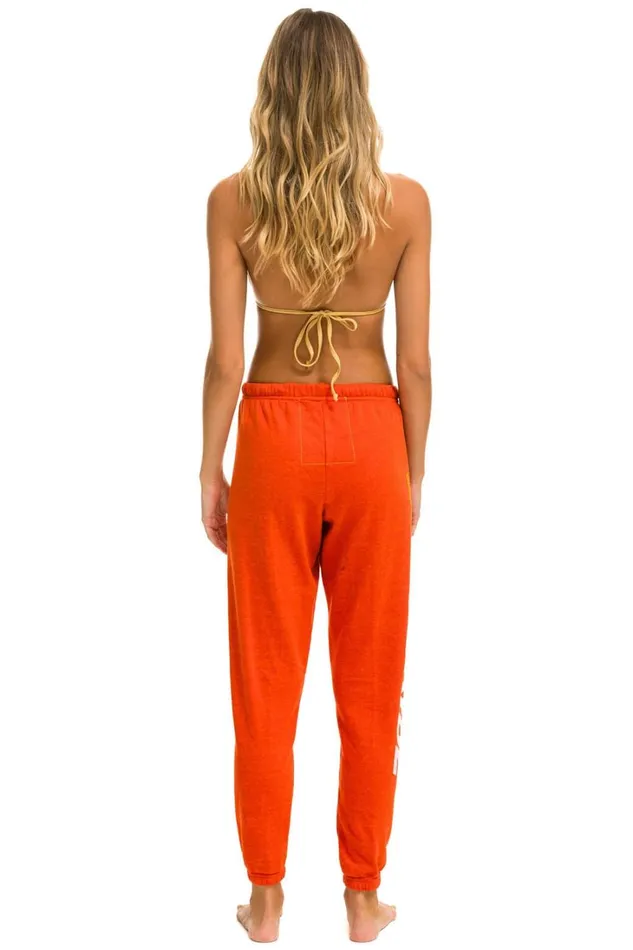 Women Bottoms Aviator Nation RIDE LOGO WHITE SWEATPANTS 8211 ORANGE Women Bottoms Aviator Nation RIDE LOGO WHITE SWEATPANTS 8211 ORANGE