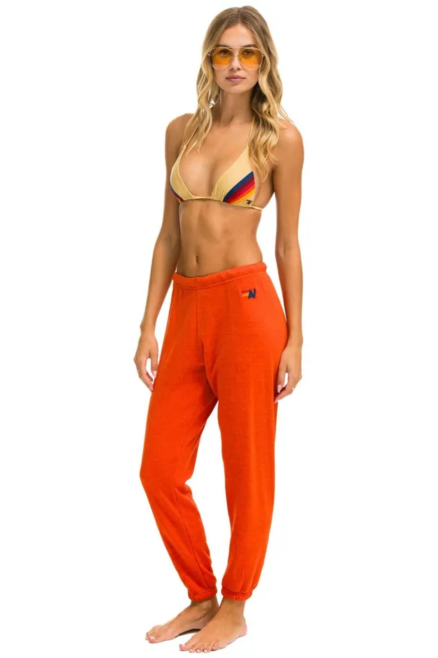 Women Bottoms Aviator Nation RIDE LOGO WHITE SWEATPANTS 8211 ORANGE Women Bottoms Aviator Nation RIDE LOGO WHITE SWEATPANTS 8211 ORANGE