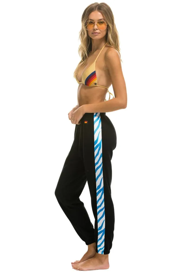 Women Bottoms Aviator Nation TIGER STRIPE SWEATPANTS 8211 BLACK BLUE TIGER