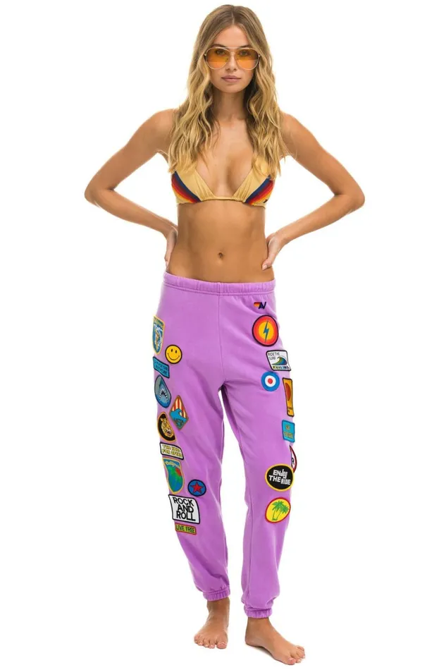 Women Bottoms Aviator Nation VINTAGE PATCH SWEATPANTS 8211 NEON PURPLE