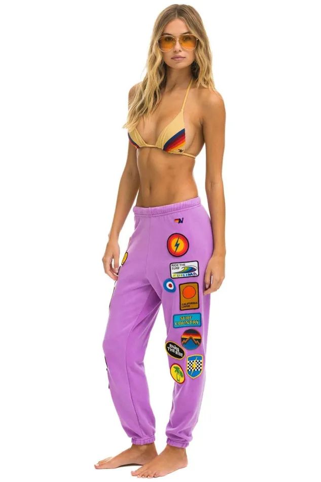 Women Bottoms Aviator Nation VINTAGE PATCH SWEATPANTS 8211 NEON PURPLE Women Bottoms Aviator Nation VINTAGE PATCH SWEATPANTS 8211 NEON PURPLE