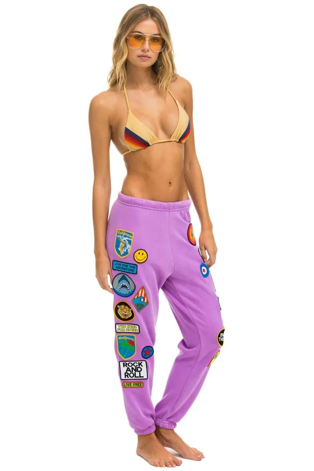 Women Bottoms Aviator Nation VINTAGE PATCH SWEATPANTS 8211 NEON PURPLE Women Bottoms Aviator Nation VINTAGE PATCH SWEATPANTS 8211 NEON PURPLE