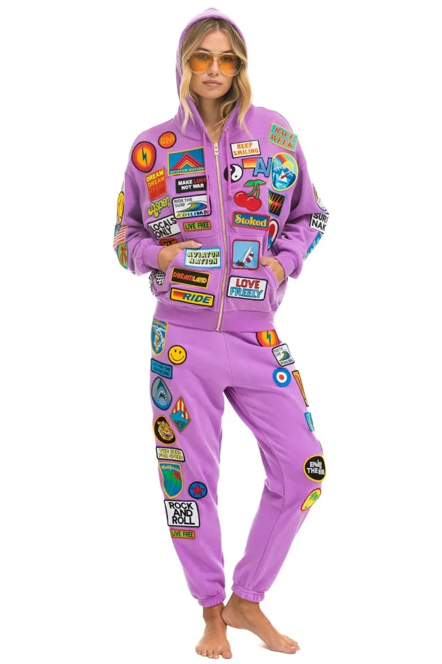 Women Bottoms Aviator Nation VINTAGE PATCH SWEATPANTS 8211 NEON PURPLE Women Bottoms Aviator Nation VINTAGE PATCH SWEATPANTS 8211 NEON PURPLE