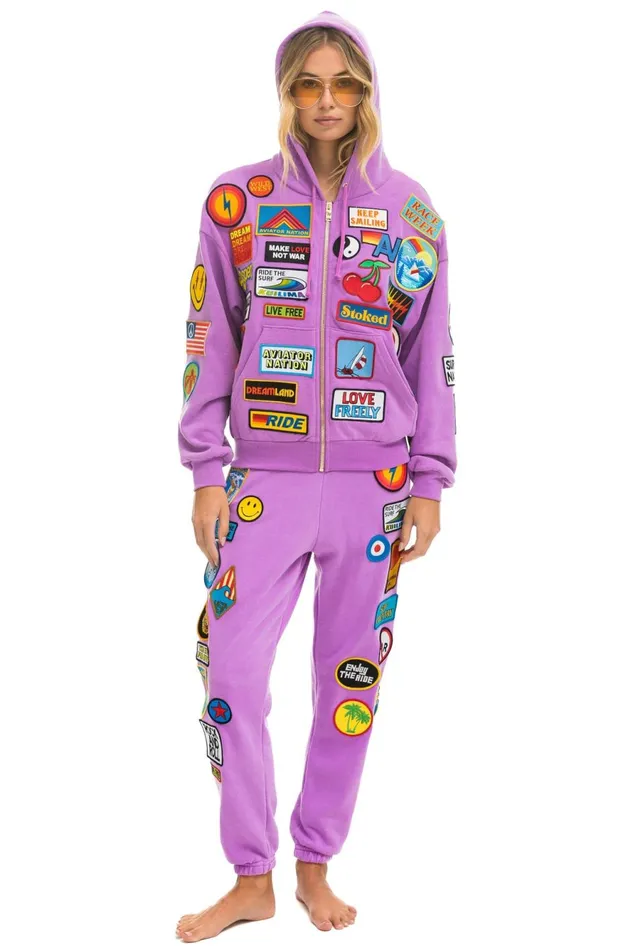 Women Bottoms Aviator Nation VINTAGE PATCH SWEATPANTS 8211 NEON PURPLE Women Bottoms Aviator Nation VINTAGE PATCH SWEATPANTS 8211 NEON PURPLE