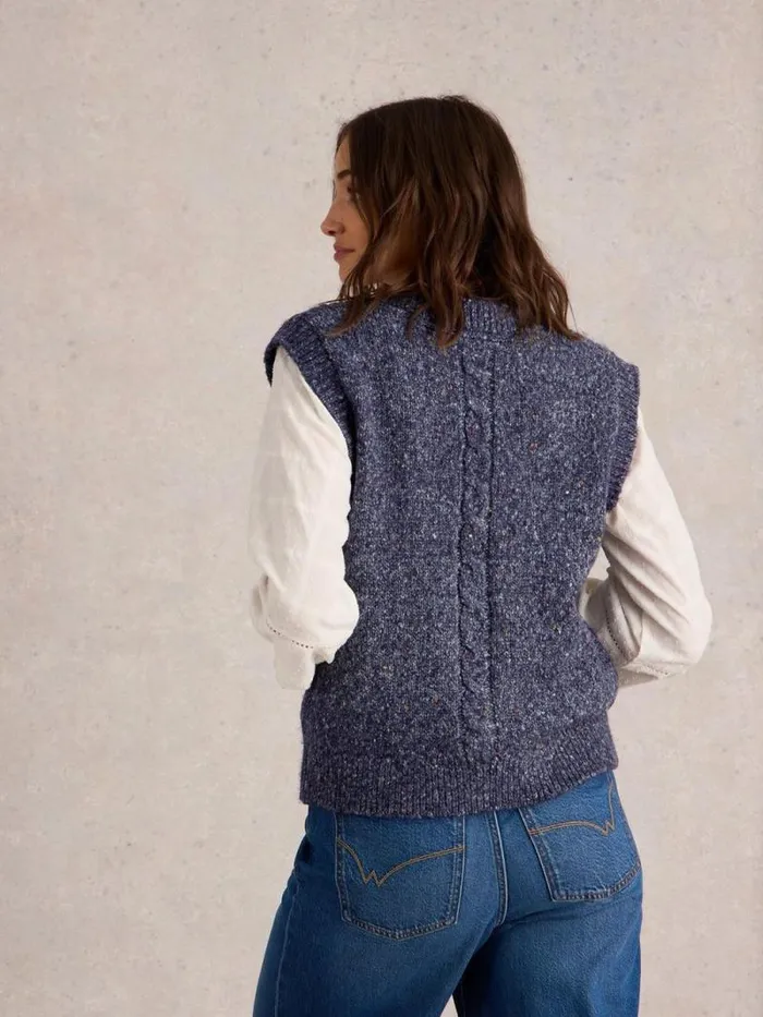 Women CABLE NEP BUTTON THROUGH TANK Navy Multi White Stuff Knitwear Women CABLE NEP BUTTON THROUGH TANK Navy Multi White Stuff Knitwear
