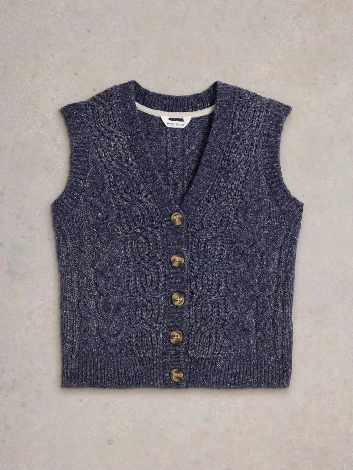 Women CABLE NEP BUTTON THROUGH TANK Navy Multi White Stuff Knitwear Women CABLE NEP BUTTON THROUGH TANK Navy Multi White Stuff Knitwear