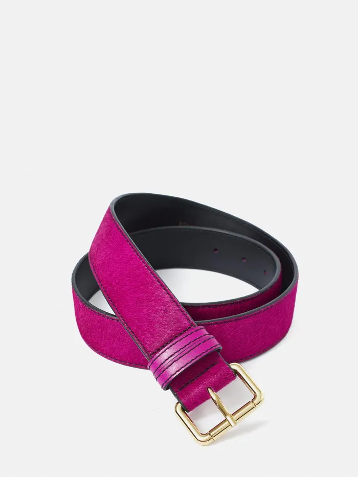 Women Calf Hair Jean Belt Pink Jigsaw Leather