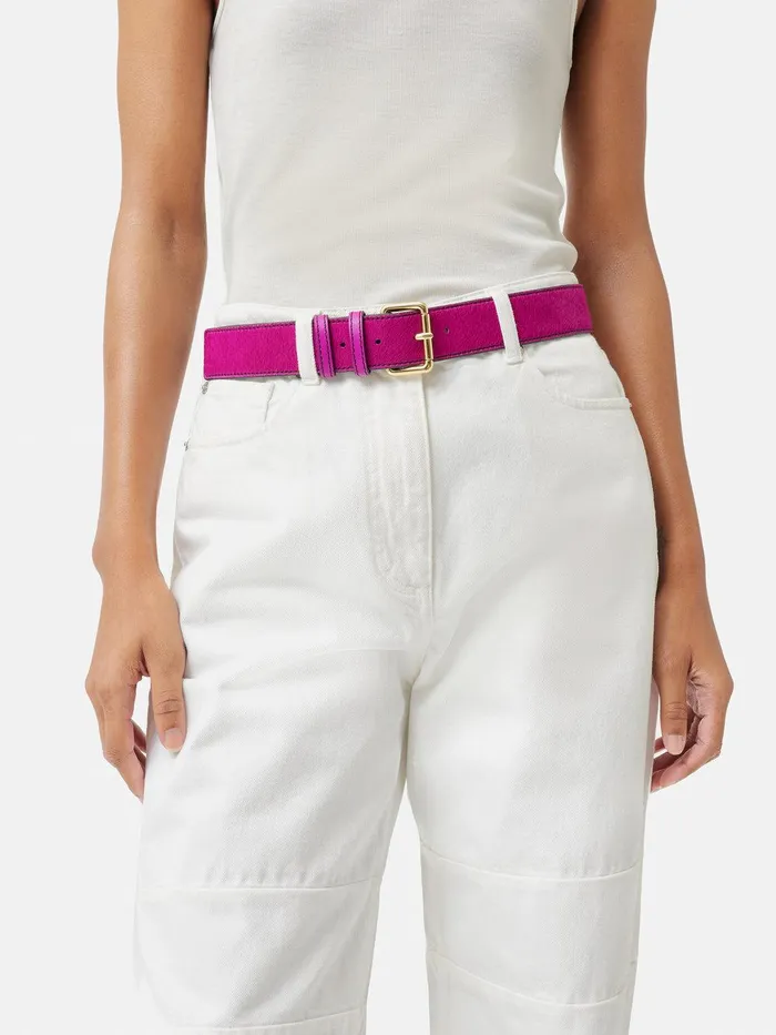 Women Calf Hair Jean Belt Pink Jigsaw Leather