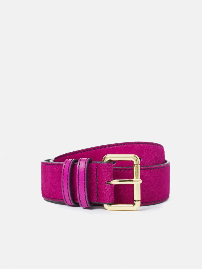 Women Calf Hair Jean Belt Pink Jigsaw Leather