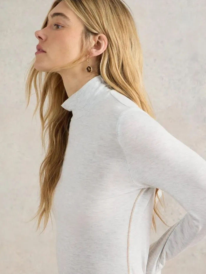 Women CAMILLE HIGH NECK TEE Light Natural White Stuff Tops and Tees