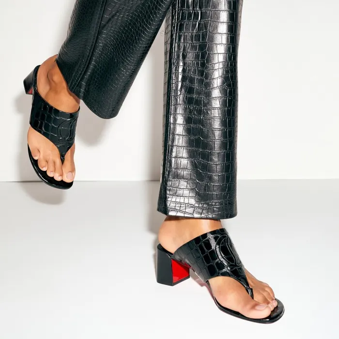 Women CL Tongamule 55 Mm Mules 8211 Alligator Embossed Calf Leather 8211 Black Christian Louboutin Sandals and Slides Women CL Tongamule 55 Mm Mules 8211 Alligator Embossed Calf Leather 8211 Black Christian Louboutin Sandals and Slides