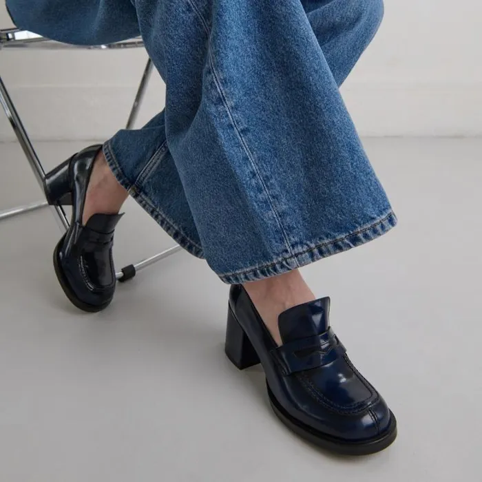 Women College Loafers With Heels Blue JONAK Loafers