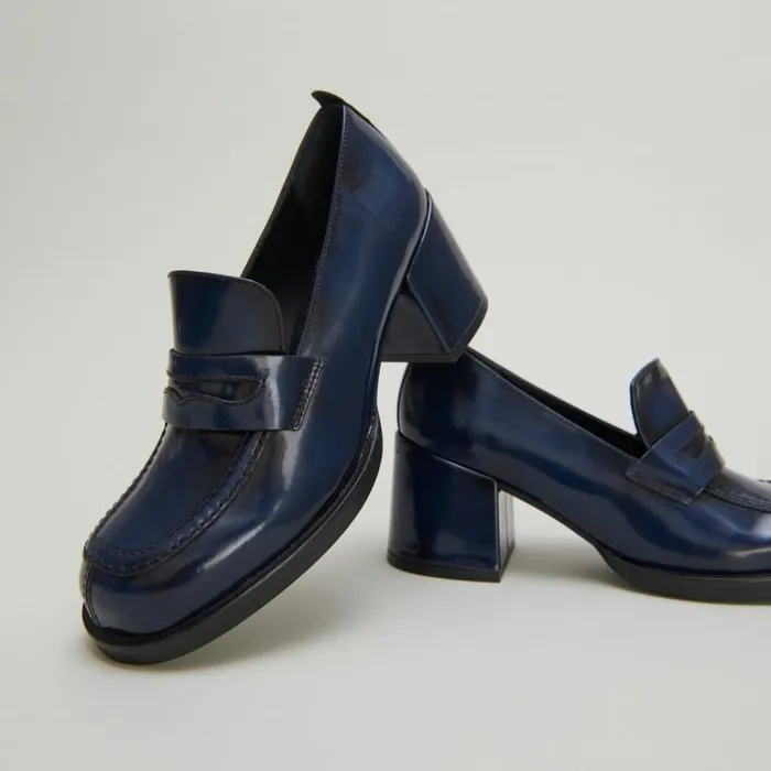 Women College Loafers With Heels Blue JONAK Loafers