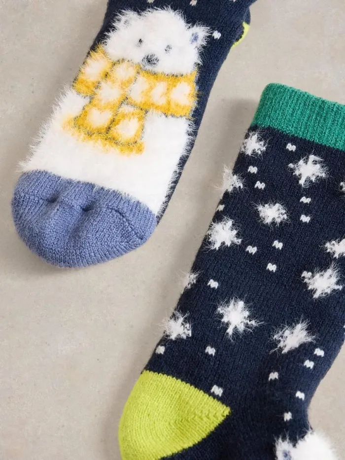 Women Cosy Polar Bear Cabin Sock Navy Multi White Stuff Socks