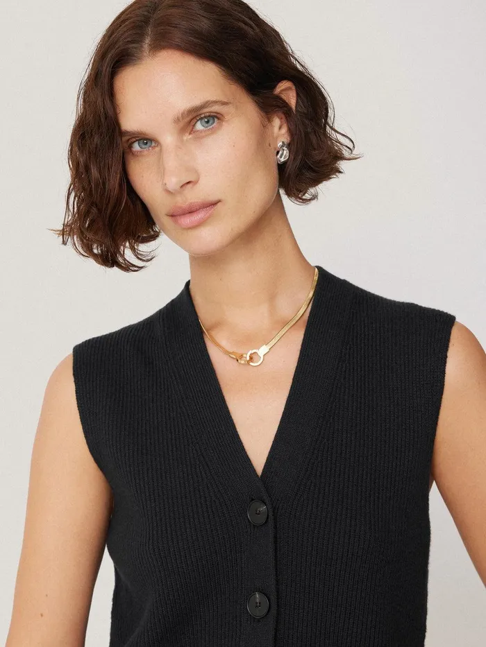 Women Cotton Blend Waistcoat Washed Black Jigsaw Knitwear and Cashmere