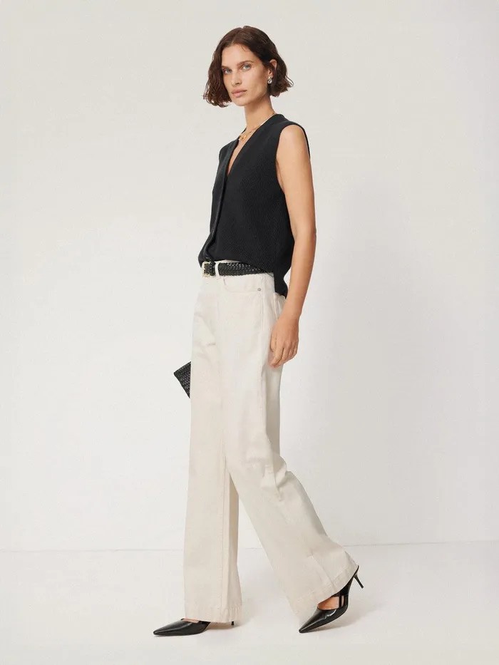 Women Cotton Blend Waistcoat Washed Black Jigsaw Knitwear and Cashmere