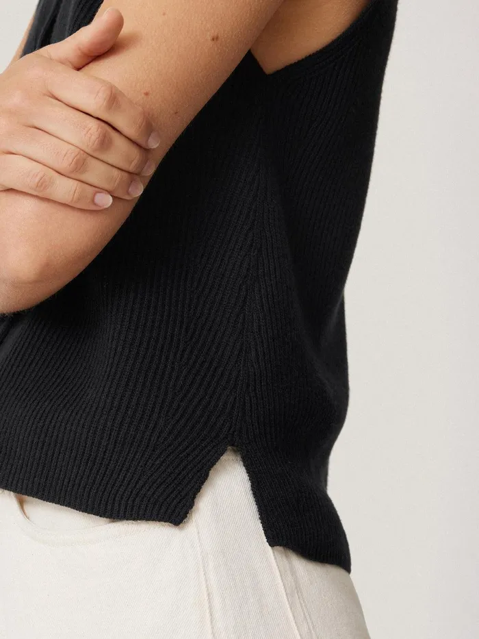 Women Cotton Blend Waistcoat Washed Black Jigsaw Knitwear and Cashmere