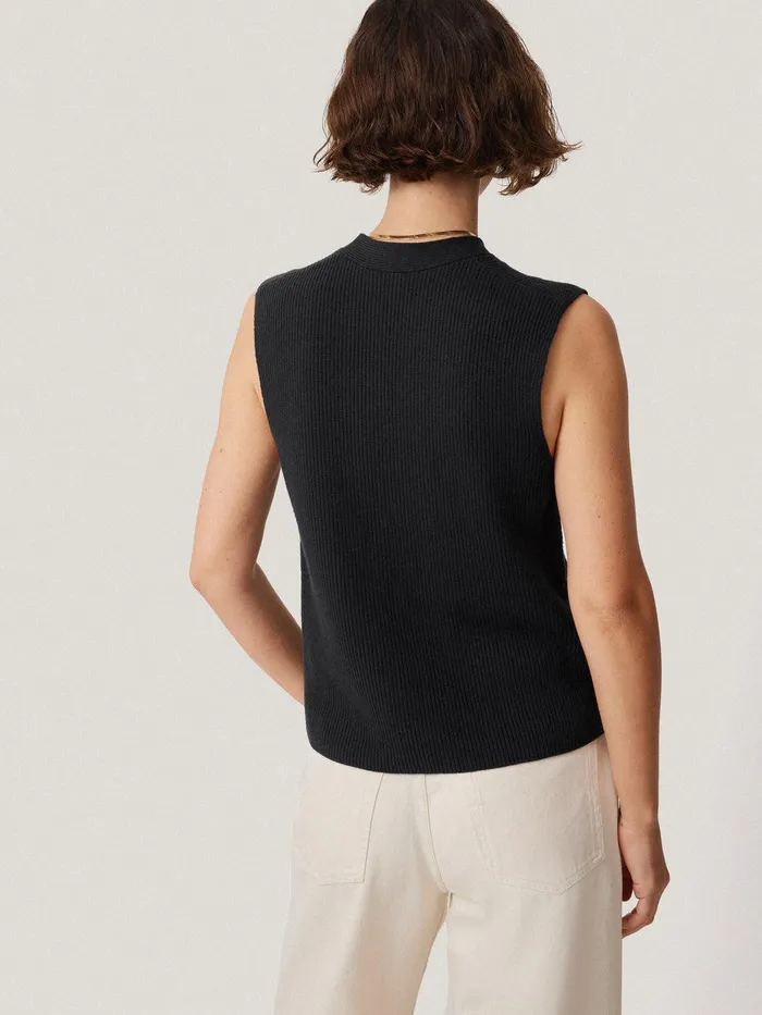 Women Cotton Blend Waistcoat Washed Black Jigsaw Knitwear and Cashmere
