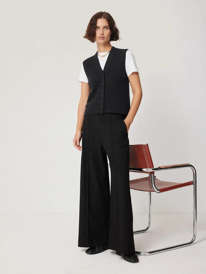 Women Cotton Blend Waistcoat Washed Black Jigsaw Knitwear and Cashmere