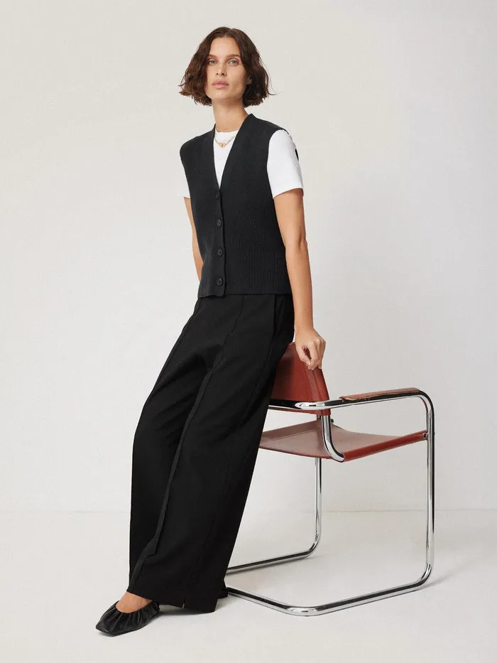 Women Cotton Blend Waistcoat Washed Black Jigsaw Knitwear and Cashmere