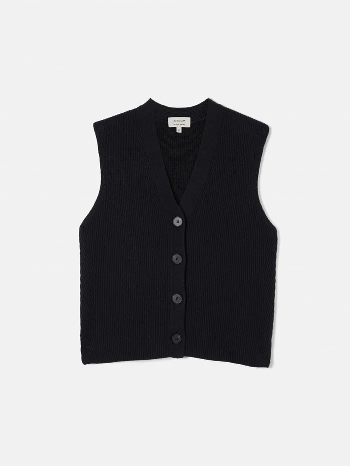 Women Cotton Blend Waistcoat Washed Black Jigsaw Knitwear and Cashmere