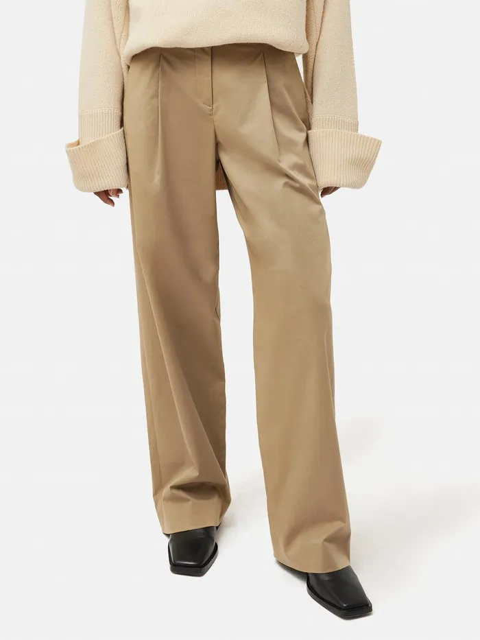 Women Cotton Pleat Front Trouser Stone Jigsaw Trousers