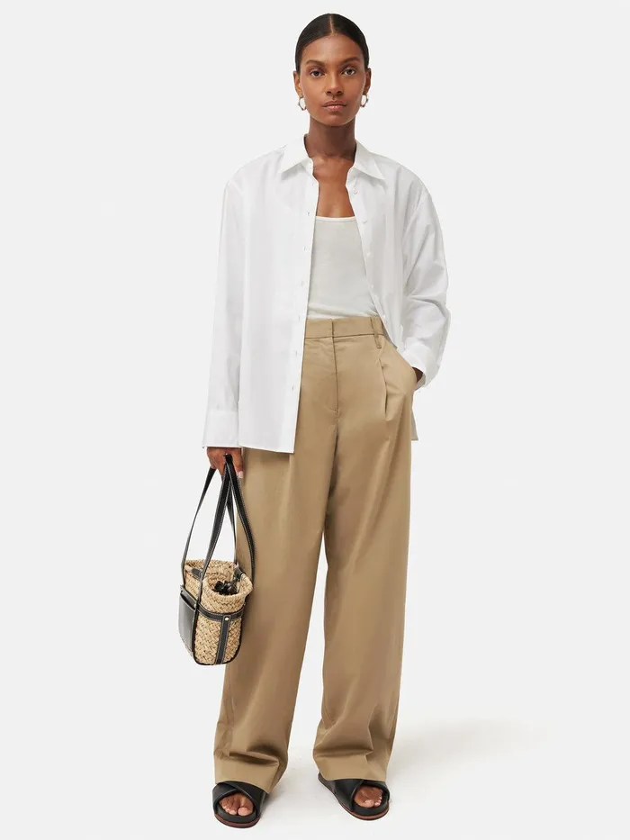 Women Cotton Pleat Front Trouser Stone Jigsaw Trousers