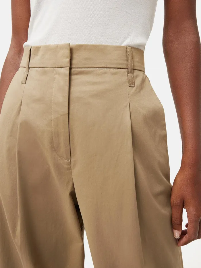 Women Cotton Pleat Front Trouser Stone Jigsaw Trousers