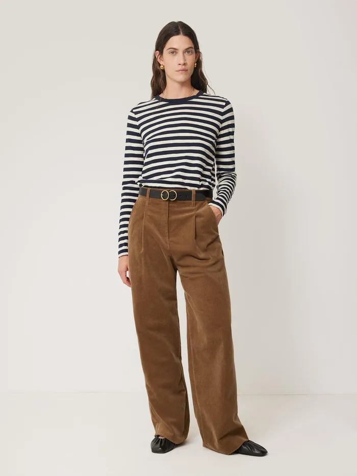 Women Cotton Slub Stripe Long Sleeve Tee Navy Jigsaw Pyjamas and Loungewear