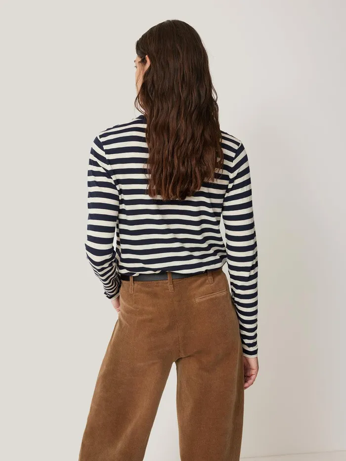 Women Cotton Slub Stripe Long Sleeve Tee Navy Jigsaw Pyjamas and Loungewear