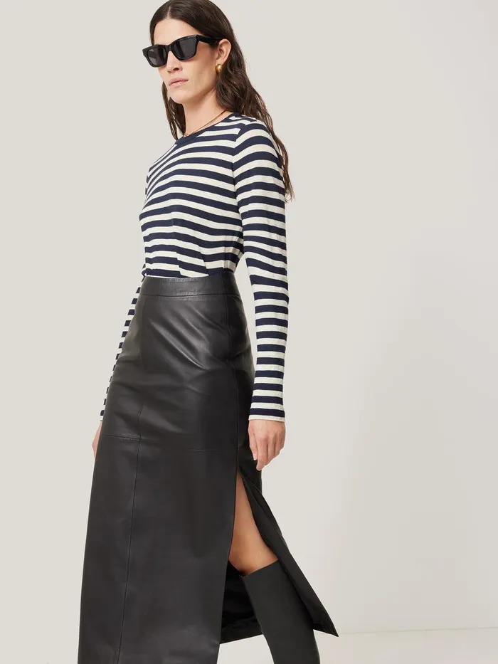 Women Cotton Slub Stripe Long Sleeve Tee Navy Jigsaw Pyjamas and Loungewear