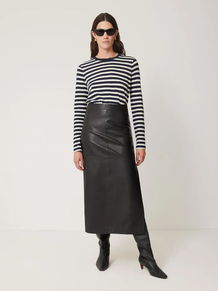 Women Cotton Slub Stripe Long Sleeve Tee Navy Jigsaw Pyjamas and Loungewear