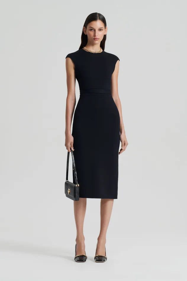 Women CREPE KNIT CAP SLEEVE DRESS BLACK Dresses Scanlan Theodore