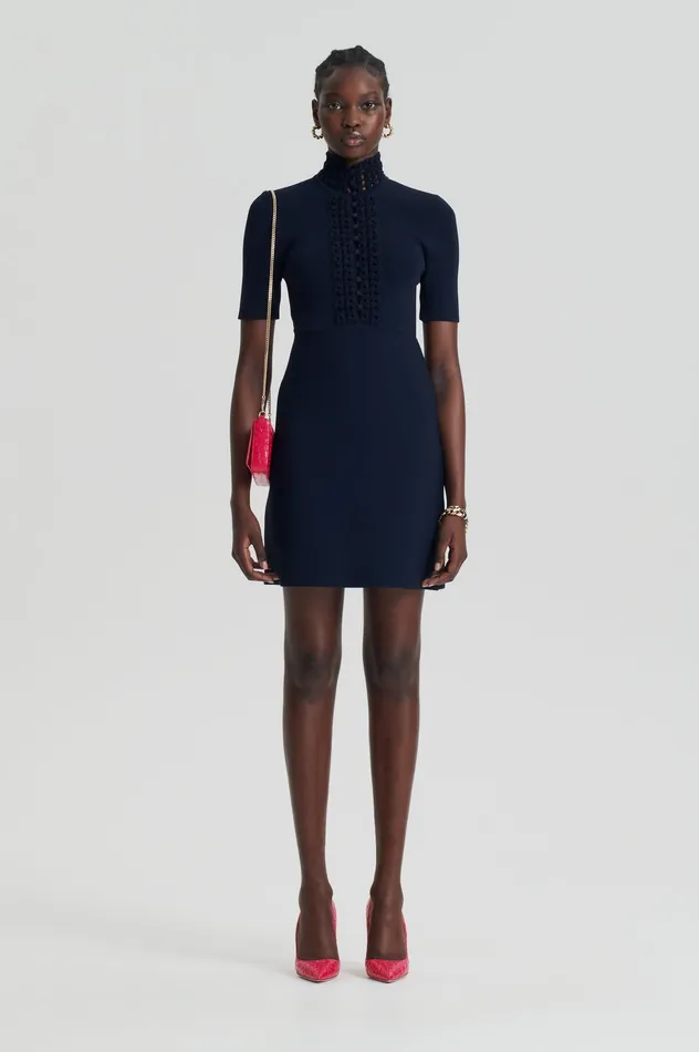 Women CREPE KNIT DAISY MINI DRESS NAVY Knitwear Scanlan Theodore