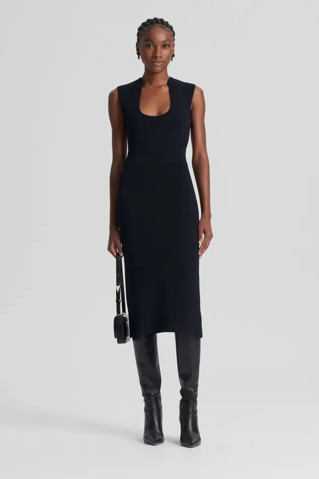 Women CREPE KNIT SCOOP NECK DRESS BLACK Dresses Scanlan Theodore