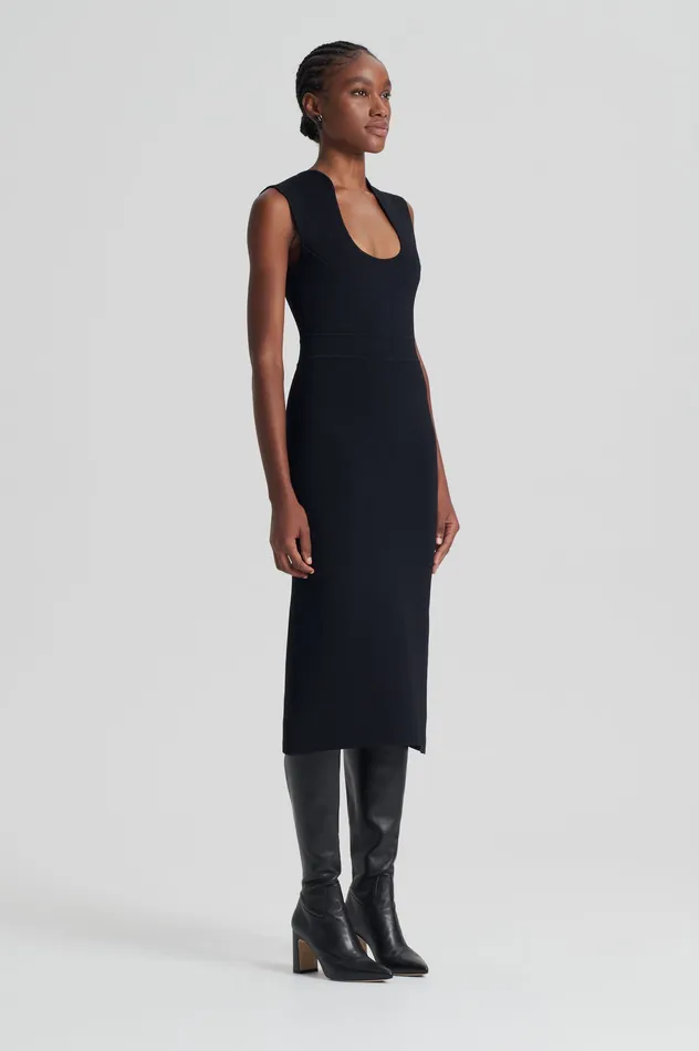 Women CREPE KNIT SCOOP NECK DRESS BLACK Dresses Scanlan Theodore