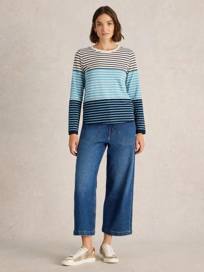 Women CREW NECK CLARA TEE Blue Multi White Stuff Shirts and Blouses