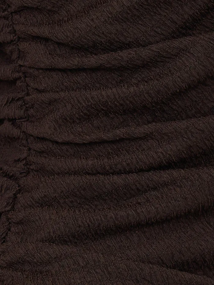 Women Crinkle Ruched Corsage Dress Dark Brown Jigsaw Party