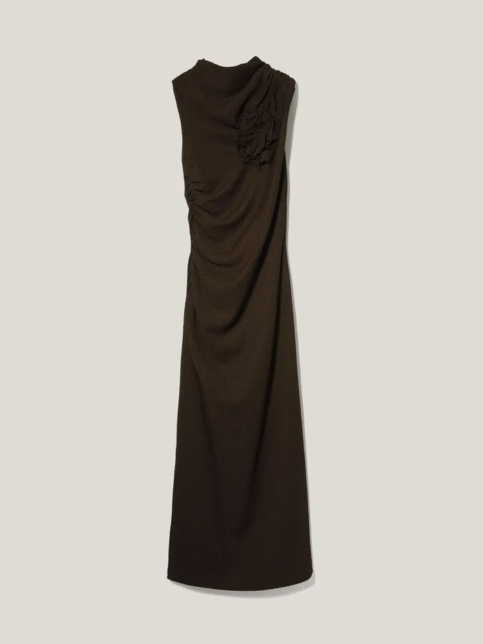 Women Crinkle Ruched Corsage Dress Dark Brown Jigsaw Party