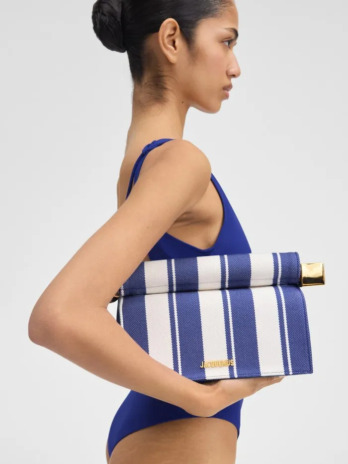 Women Crossbody and Handbags JACQUEMUS The Rond Carr Clutch Print Rayure Blue Women Crossbody and Handbags JACQUEMUS The Rond Carr Clutch Print Rayure Blue