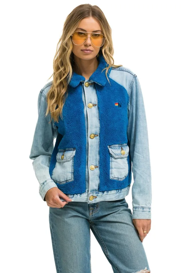 Women Denim Aviator Nation ASPEN SHERPA UNISEX DENIM JACKET 8211 SUPER LIGHT BLUE Women Denim Aviator Nation ASPEN SHERPA UNISEX DENIM JACKET 8211 SUPER LIGHT BLUE