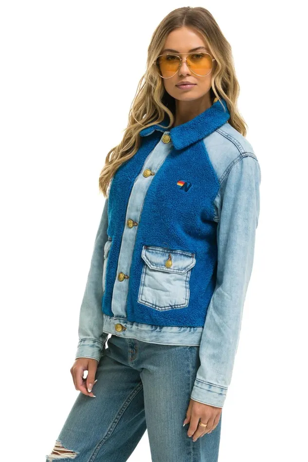 Women Denim Aviator Nation ASPEN SHERPA UNISEX DENIM JACKET 8211 SUPER LIGHT BLUE Women Denim Aviator Nation ASPEN SHERPA UNISEX DENIM JACKET 8211 SUPER LIGHT BLUE